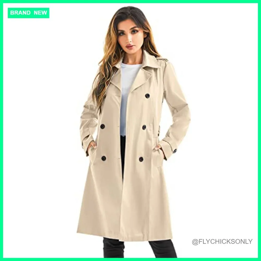 Waterproof Long Trench Coat Double Breasted Windbreaker with Detachable Hood - Picture 5 of 6